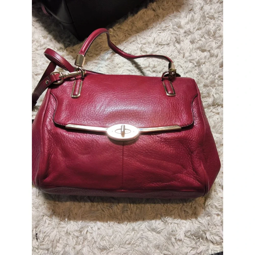 71.Coach Madison Madeline East West Satchel Cranberry Red Leather Bag 25169